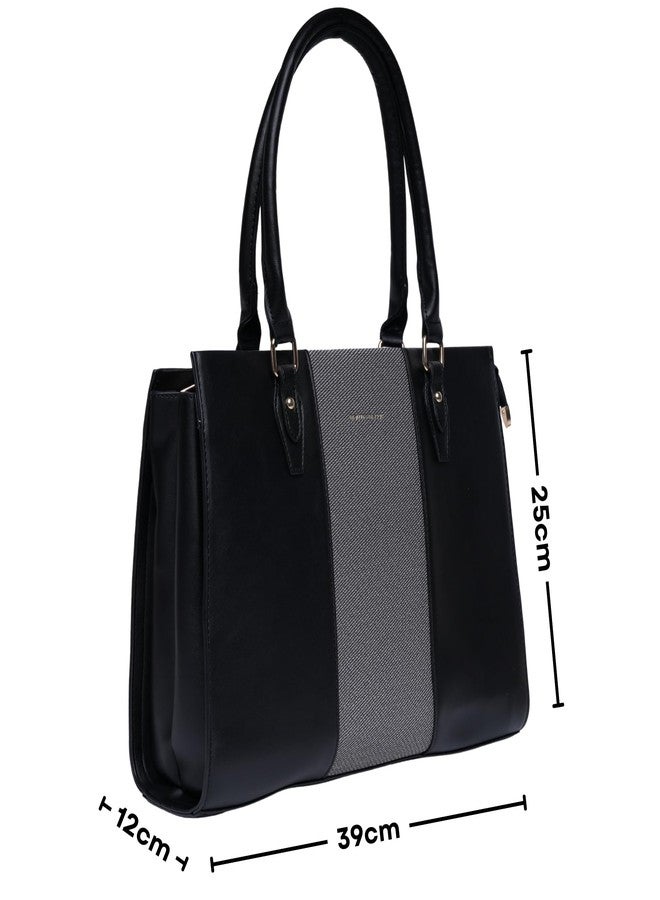 SANTORINI Beauty Bella Women’s Structured Tote Bag | Office Handbag with Dual Compartments for Work & Everyday Use (Black) - Image 2